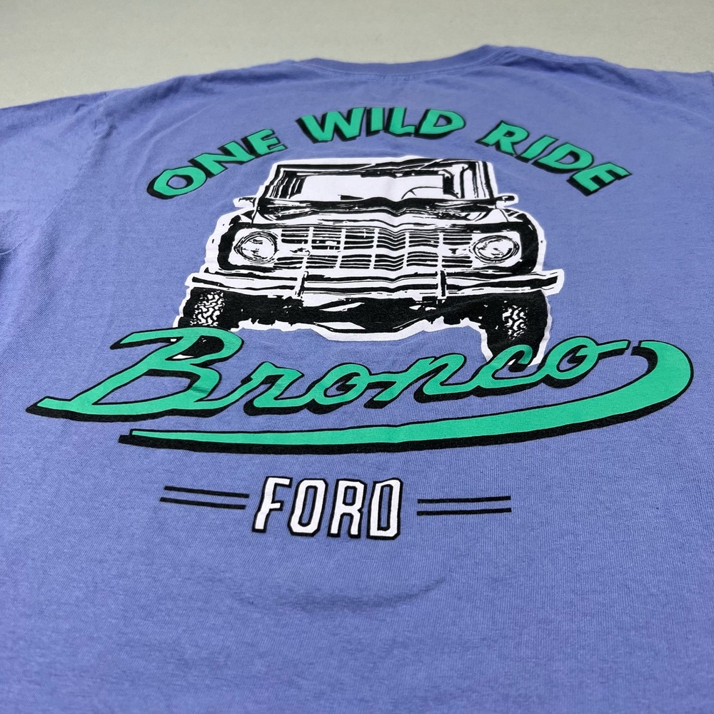Ford Mens Large One Wild Ride Bronco Blue Purple Graphic Short Sleeve T-Shirt
